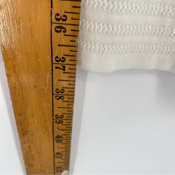 CACHE Dress Ivory Winter White Knit Crochet Trim Sleeve Bodycon Cocktail M - Picture 5 of 7